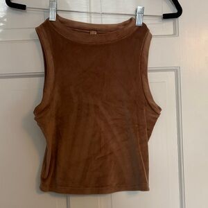 SKIMS tan velvet crop top